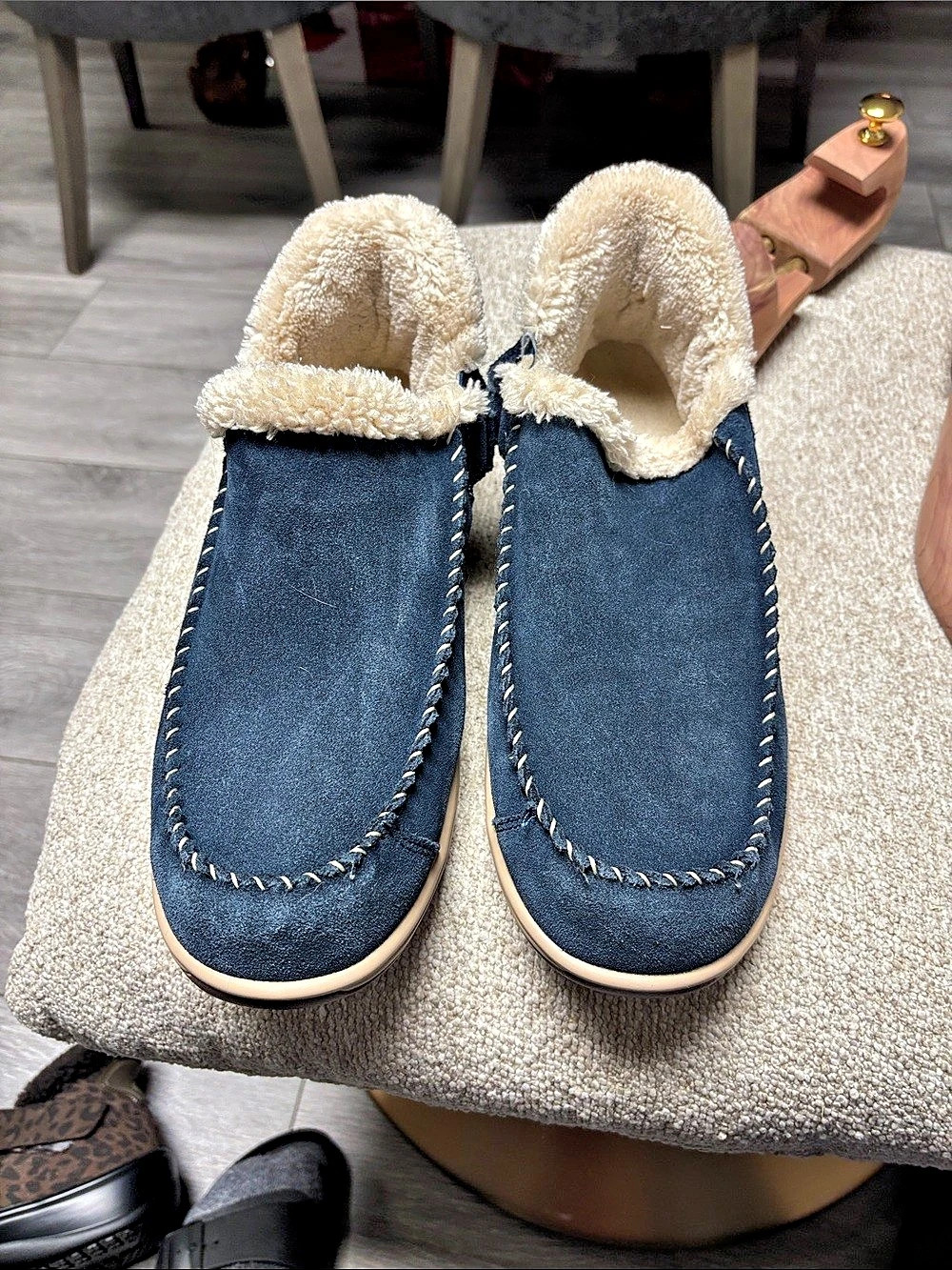 Orthofeet Tuscany Moccasin Slipper Blue & Brown